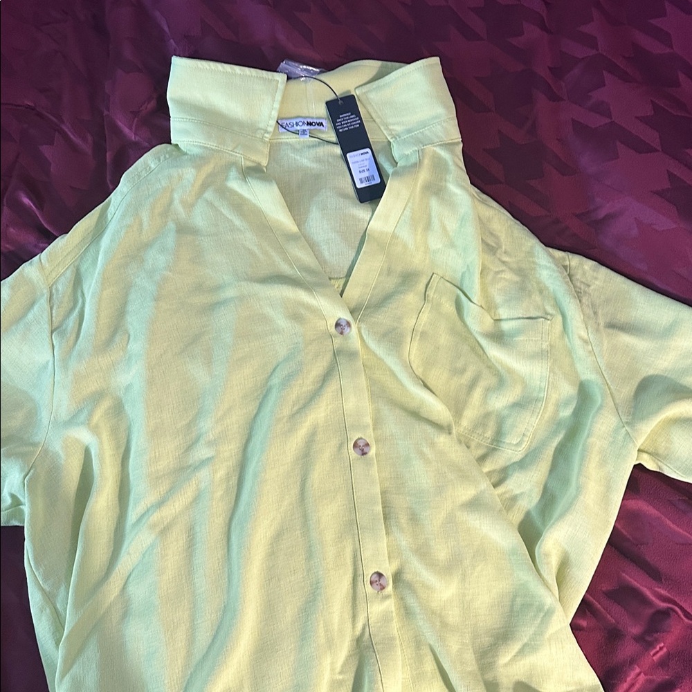 Fashion Nova Light Green Linen Shirt
